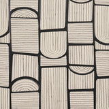 Bloomsbury Carbon by Backdrop for Schumacher. Modern geometric wallpaper with multidirectional collage of arches and rectangles in black and off-white.
