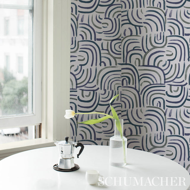 New Beat Blue & Green by Backdrop Modern Abstract Wallpaper – Schumacher 5013690