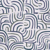 New Beat wallpaper in blue and green by Backdrop for Schumacher, featuring painterly concentric arches in a multidirectional design.