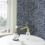 New Beat Dark Blue by Backdrop Painterly Concentric Arches Wallpaper – Schumacher 5013691