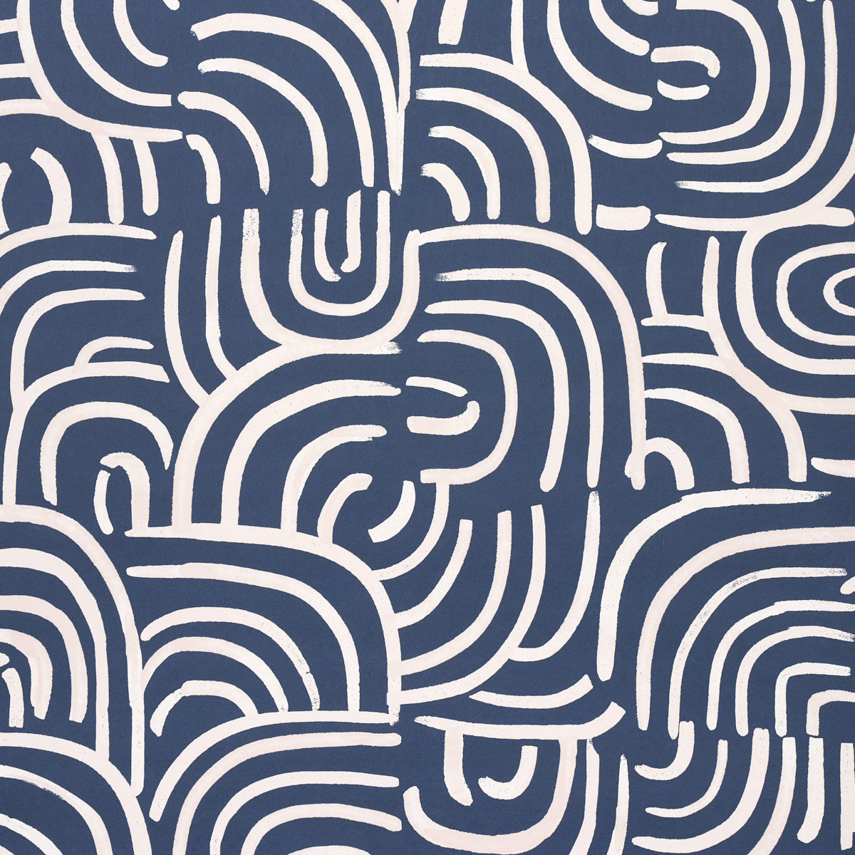 New Beat in dark blue by Backdrop for Schumacher. Painterly concentric arches in a multidirectional, hand-painted style wallpaper.