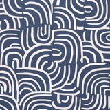New Beat in dark blue by Backdrop for Schumacher. Painterly concentric arches in a multidirectional, hand-painted style wallpaper.