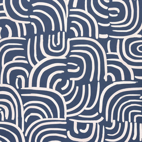 New Beat in dark blue by Backdrop for Schumacher. Painterly concentric arches in a multidirectional, hand-painted style wallpaper.