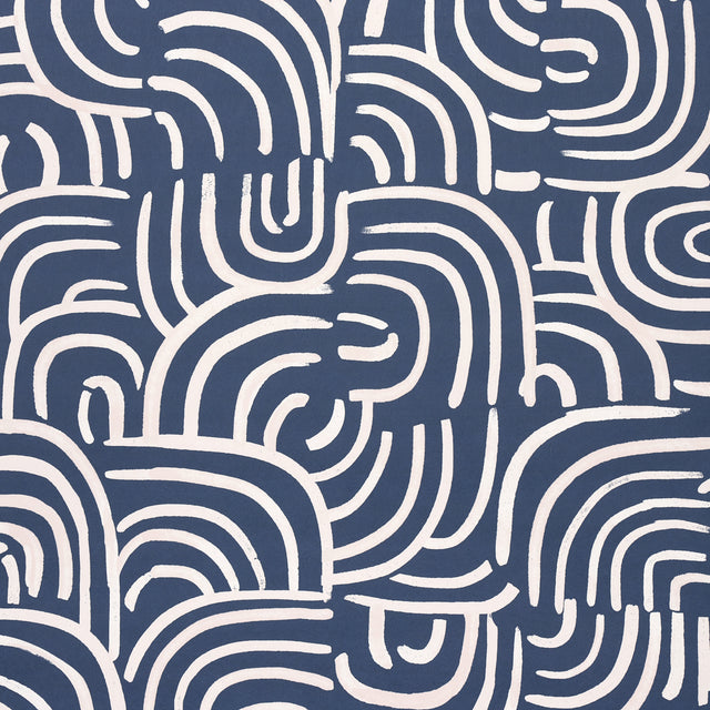 New Beat in dark blue by Backdrop for Schumacher. Painterly concentric arches in a multidirectional, hand-painted style wallpaper.