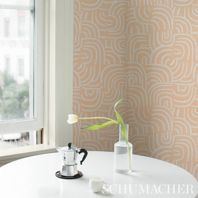 New Beat Light Peach by Backdrop Painterly Abstract Wallpaper – Schumacher 5013692