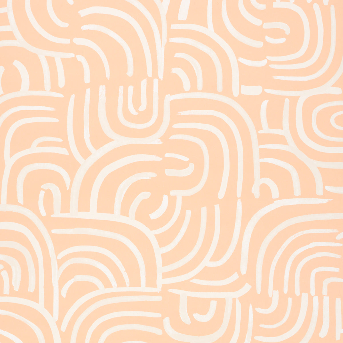New Beat wallpaper in light peach by Backdrop for Schumacher, featuring painterly concentric arches in a multidirectional pattern.