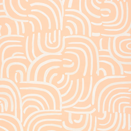 New Beat wallpaper in light peach by Backdrop for Schumacher, featuring painterly concentric arches in a multidirectional pattern.