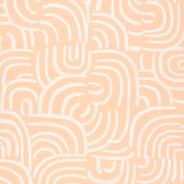 New Beat wallpaper in light peach by Backdrop for Schumacher, featuring painterly concentric arches in a multidirectional pattern.