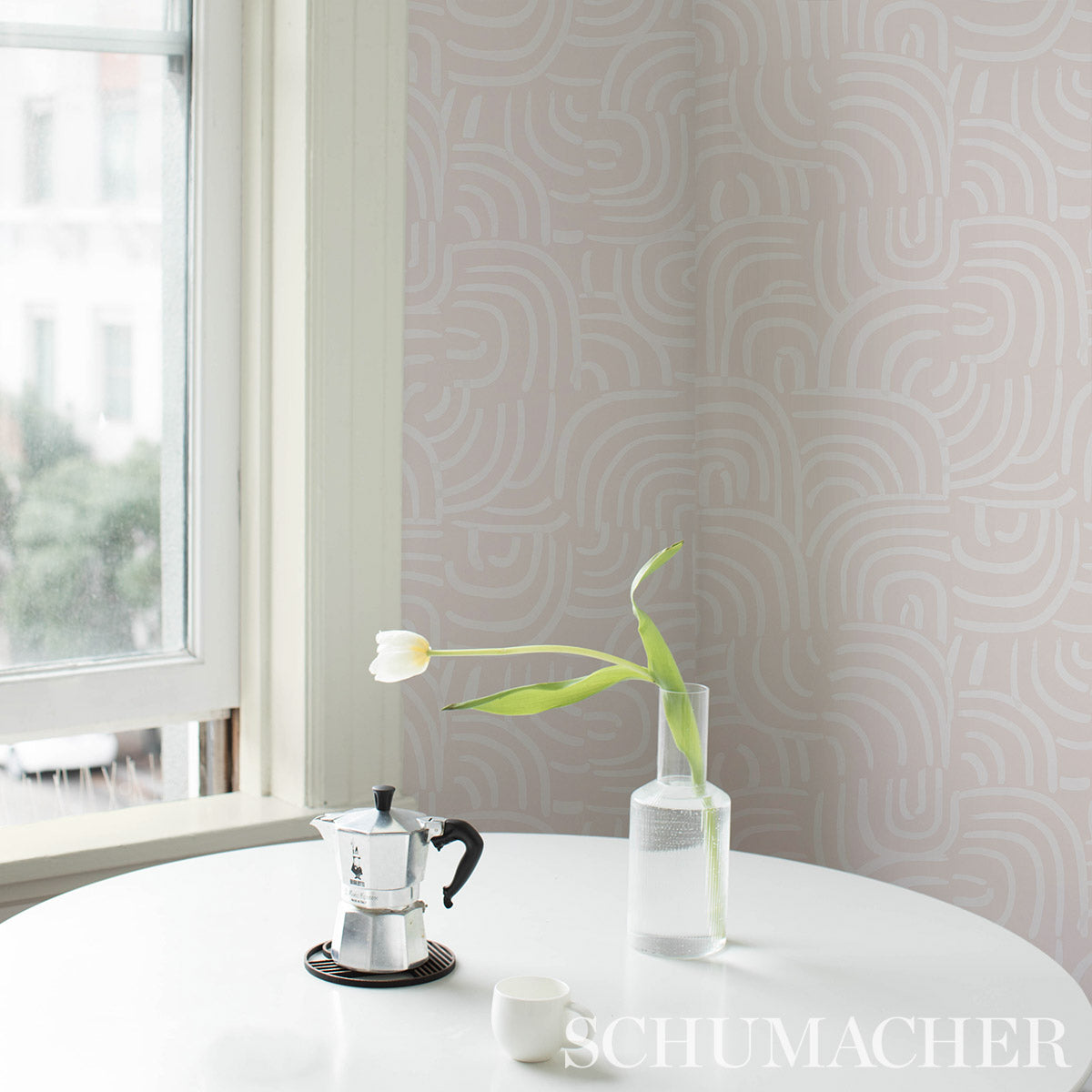 New Beat Light Beige by Backdrop Painterly Concentric Arches Wallpaper – Schumacher 5013693