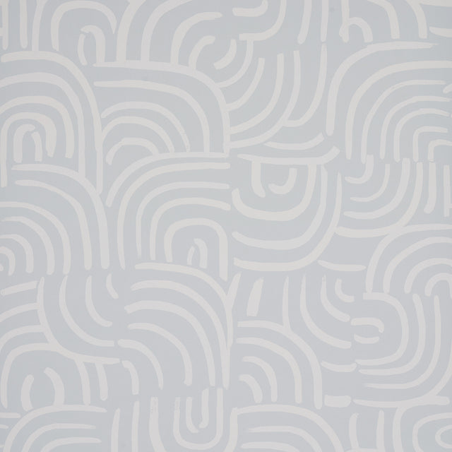 New Beat in Air by Backdrop for Schumacher - painterly concentric arches wallpaper in light blue and white, modern abstract design.