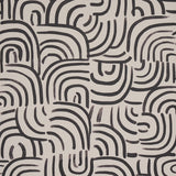 New Beat in Carbon by Backdrop for Schumacher. Painterly concentric arches in black on a light background, modern abstract wallpaper.