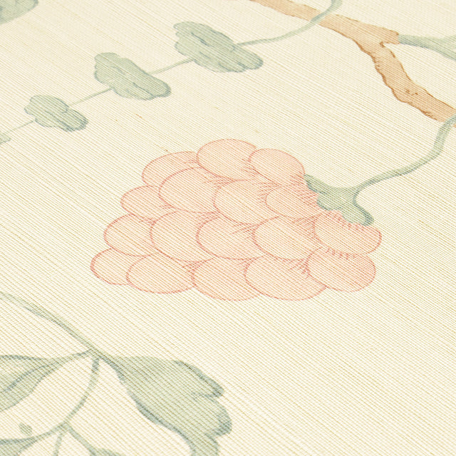 Wisteria Sisal Teal & Soft Pink by Schumacher Hand-Painted Birds & Wisteria Vines Wallpaper – Schumacher 5013700