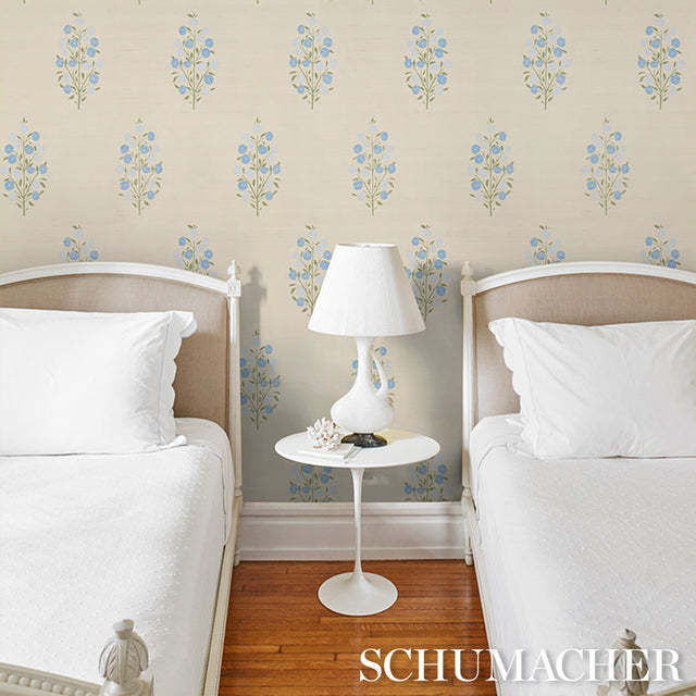 Josepha Sisal Blue Floral Wallpaper by Schumacher – Jacaranda Collection 5013710