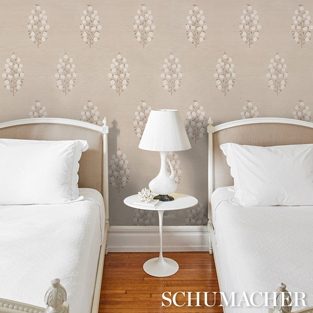 Josepha Sisal Neutral Floral Handprinted Wallpaper – Schumacher 5013711