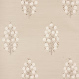 Josepha Sisal wallpaper in neutral, featuring a handprinted floral design on textured Haruki Sisal, styled in a bedroom setting.