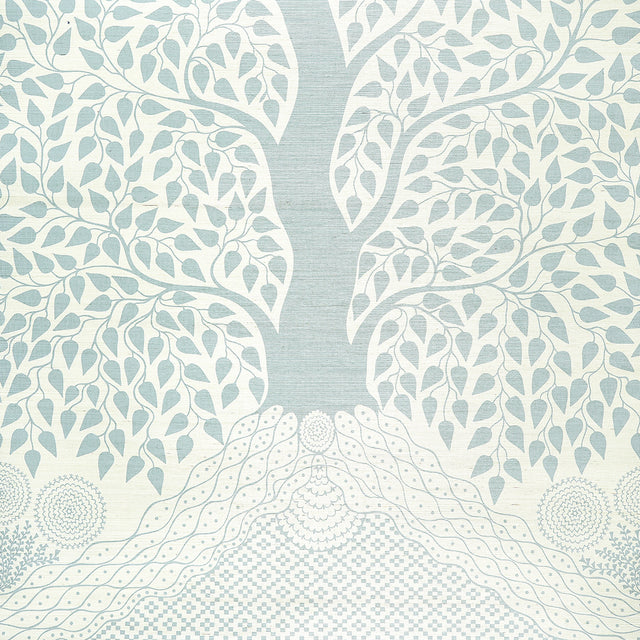 Kayon Sisal Panel Soft Blue by Schumacher Textured Floral Wallpaper Panel – Schumacher 5013720