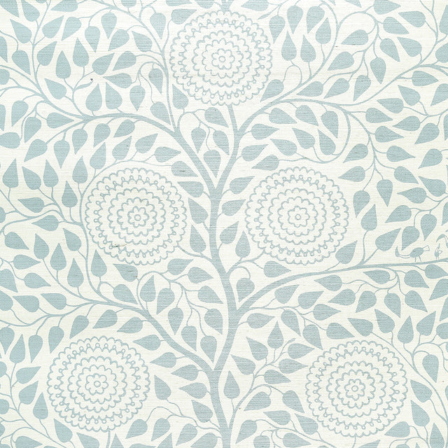 Kayon Sisal Panel Soft Blue by Schumacher Textured Floral Wallpaper Panel – Schumacher 5013720