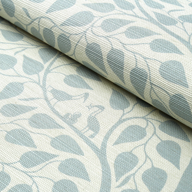 Kayon Sisal Panel Soft Blue by Schumacher Textured Floral Wallpaper Panel – Schumacher 5013720