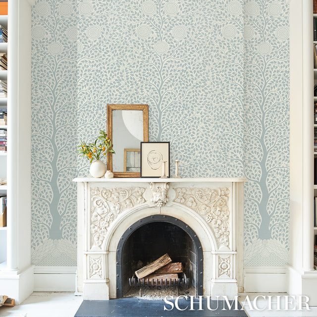 Kayon Sisal Panel Soft Blue by Schumacher Textured Floral Wallpaper Panel – Schumacher 5013720