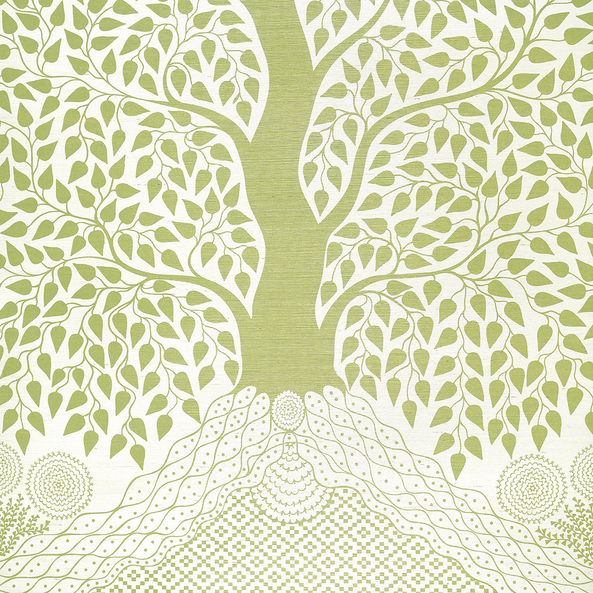 Kayon Sisal Panel Soft Green Floral Grasscloth Wallpaper – Schumacher 5013721