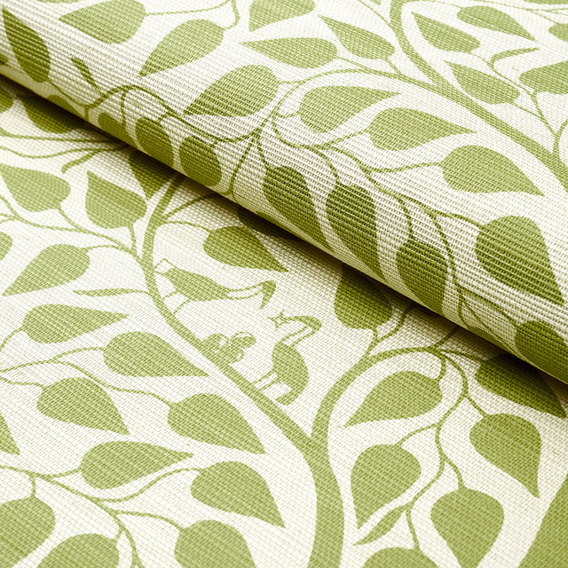 Kayon Sisal Panel Soft Green Floral Grasscloth Wallpaper – Schumacher 5013721