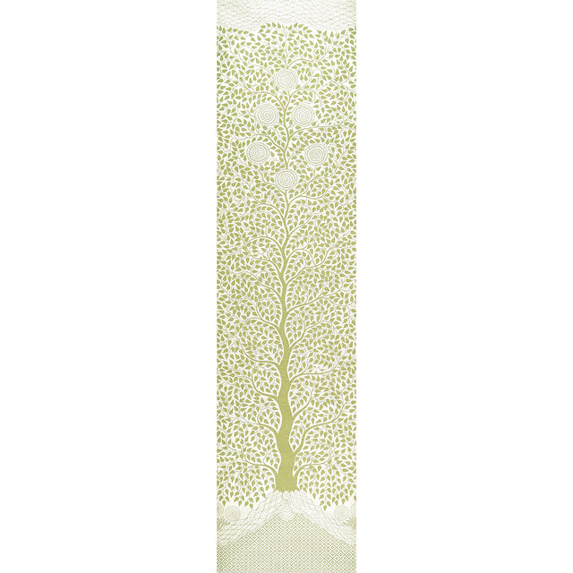 Kayon Sisal Panel in soft green features a large-scale, graphic floral pattern printed on textured Haruki Sisal wallpaper.