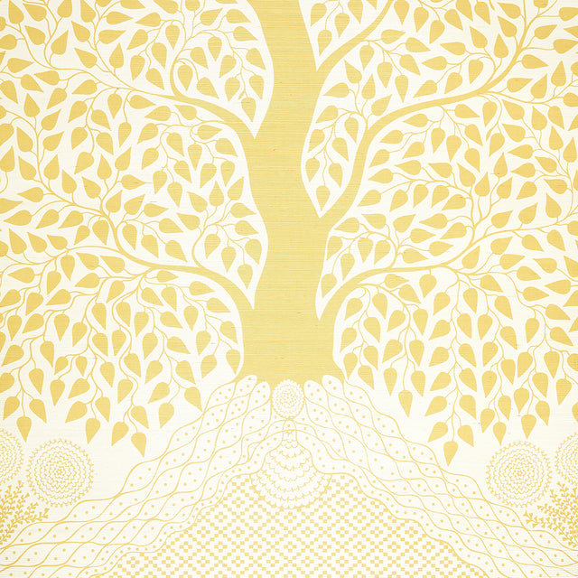 Kayon Sisal Panel Soft Yellow Floral Textured Wallpaper – Schumacher 5013722