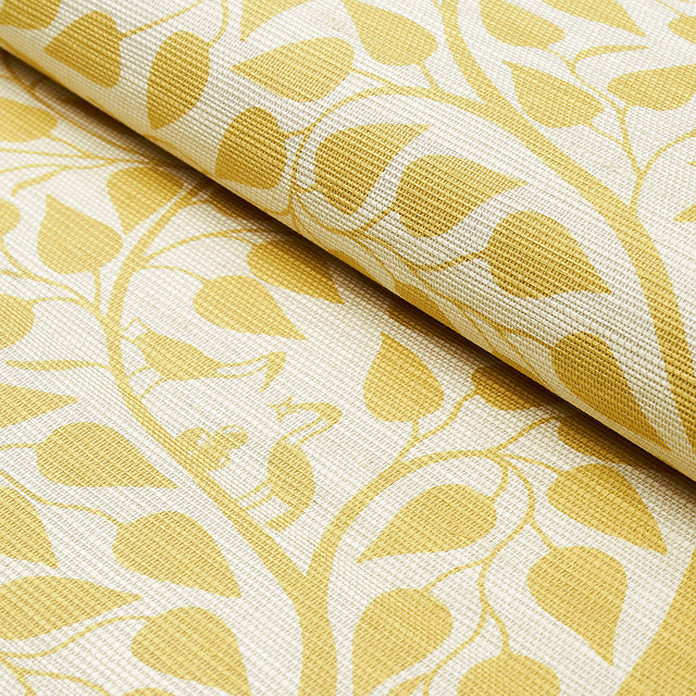 Kayon Sisal Panel Soft Yellow Floral Textured Wallpaper – Schumacher 5013722