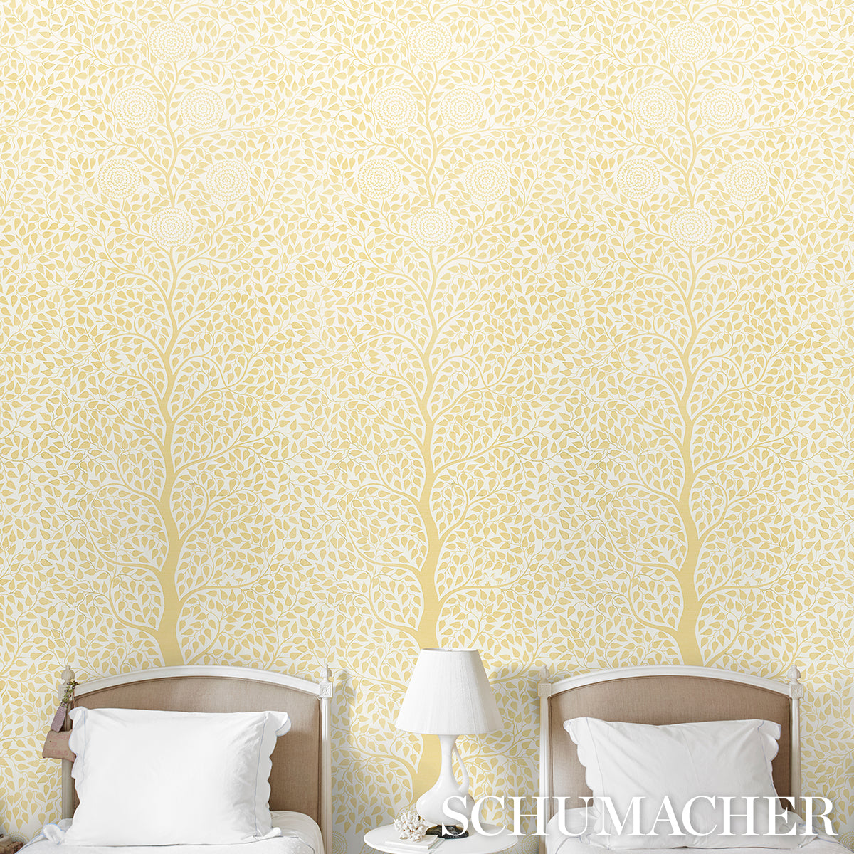 Kayon Sisal Panel Soft Yellow Floral Textured Wallpaper – Schumacher 5013722