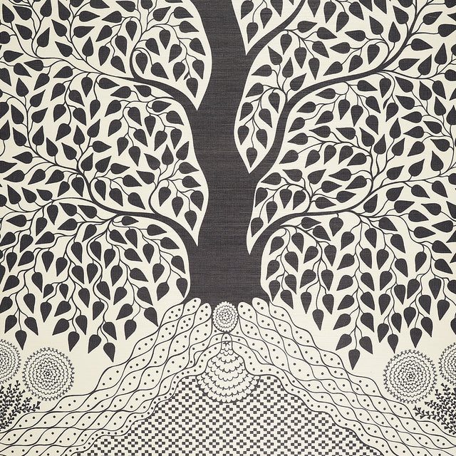 Kayon Sisal Panel Black by Schumacher Graphic Floral Wallpaper Panel – Schumacher 5013723