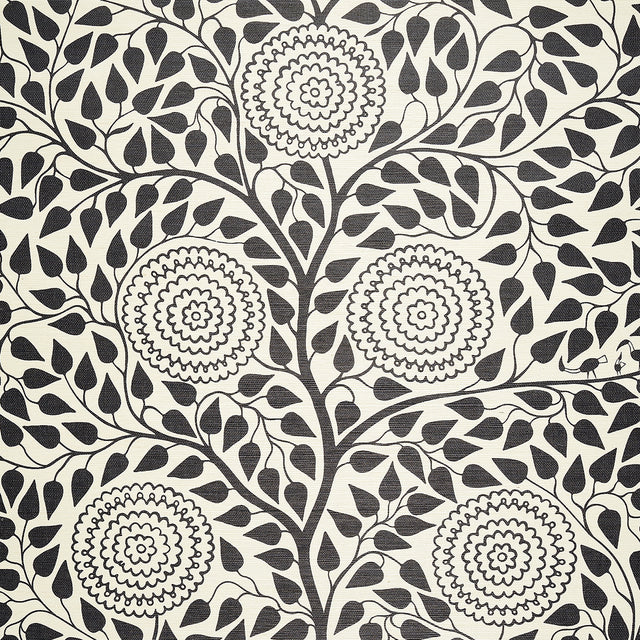 Kayon Sisal Panel Black by Schumacher Graphic Floral Wallpaper Panel – Schumacher 5013723