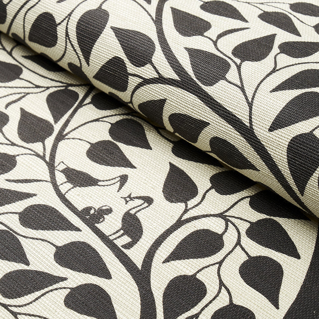 Kayon Sisal Panel Black by Schumacher Graphic Floral Wallpaper Panel – Schumacher 5013723
