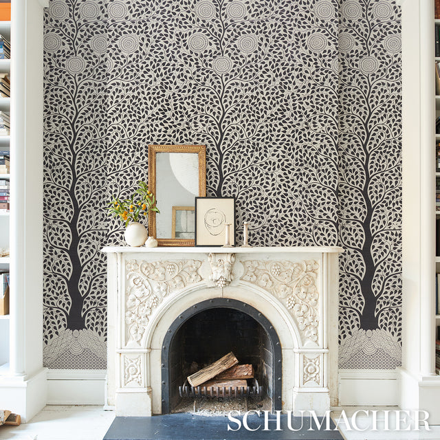 Kayon Sisal Panel Black by Schumacher Graphic Floral Wallpaper Panel – Schumacher 5013723