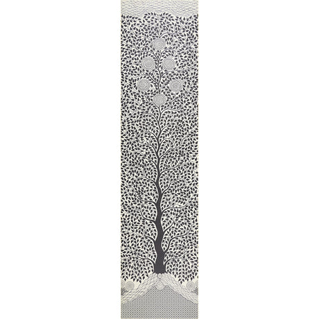 Kayon Sisal Panel in black, a graphic floral wallpaper panel with stylized flowers and dense foliage on textured Haruki Sisal.