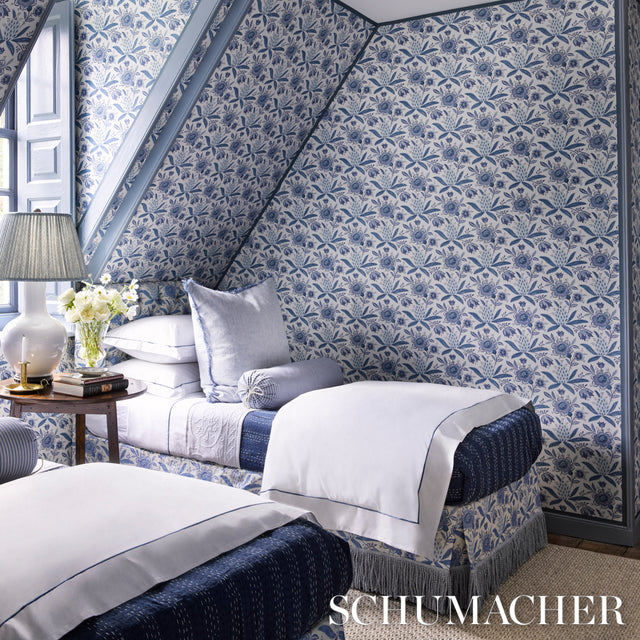Lafayette Botanical Cornflower by Schumacher Williamsburg Collection Blue Floral Wallpaper – Schumacher 5013750