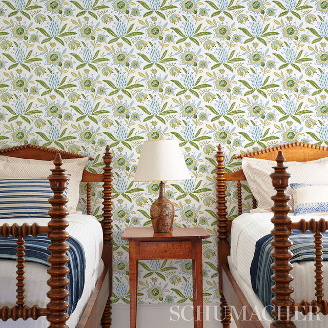 Lafayette Botanical Moss by Schumacher Williamsburg Collection Scenic Floral Wallpaper – Schumacher 5013751