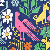 LUPITA Multi on Navy by Schumacher Folk Animal Wallpaper – Schumacher 5013760