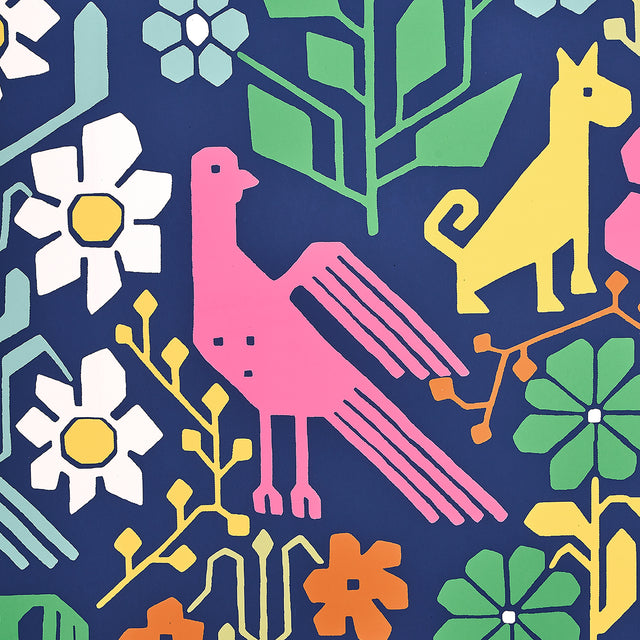 LUPITA Multi on Navy by Schumacher Folk Animal Wallpaper – Schumacher 5013760