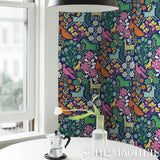 LUPITA Multi on Navy by Schumacher Folk Animal Wallpaper – Schumacher 5013760
