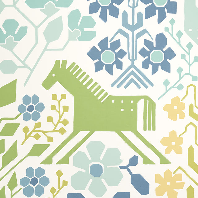 LUPITA Blues and Greens by Schumacher Whimsical Animal Wallpaper – Schumacher 5013761
