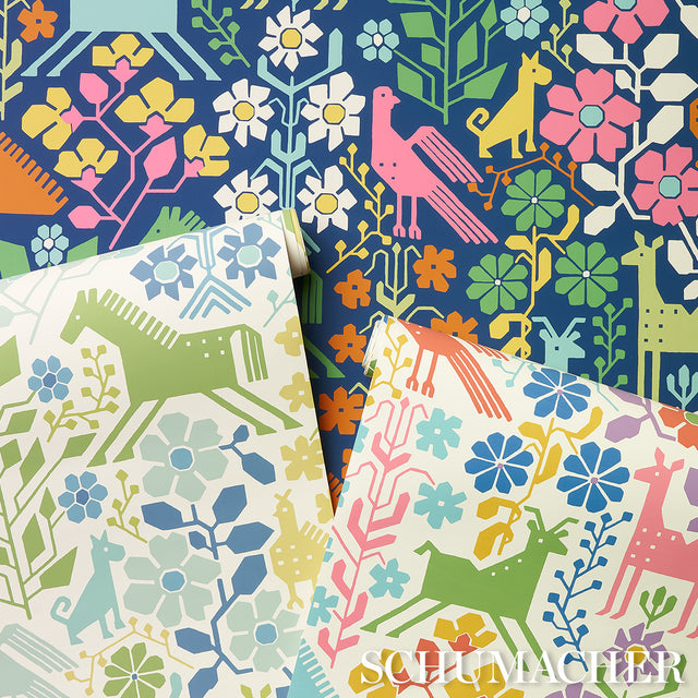 LUPITA Vibrant Multi by Schumacher Whimsical Animal Wallpaper – Schumacher 5013762