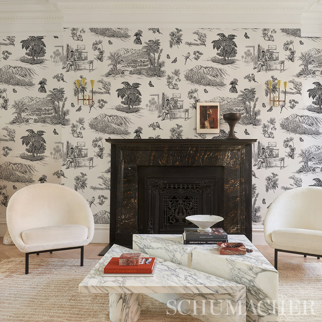 Toussaint Toile Black on Ivory by Victor Glemaud Historic Haitian Toile Wallpaper – Schumacher 5013770