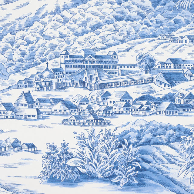 Toussaint Toile Blue on Ivory by Victor Glemaud Scenic Toile Wallpaper – Schumacher 5013771