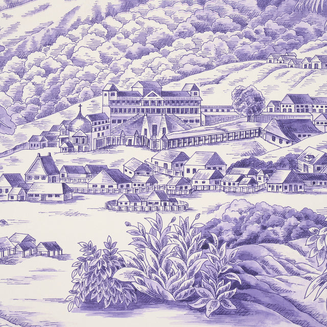 Toussaint Toile Purple on Cream by Victor Glemaud Scenic Caribbean Wallpaper – Schumacher 5013772