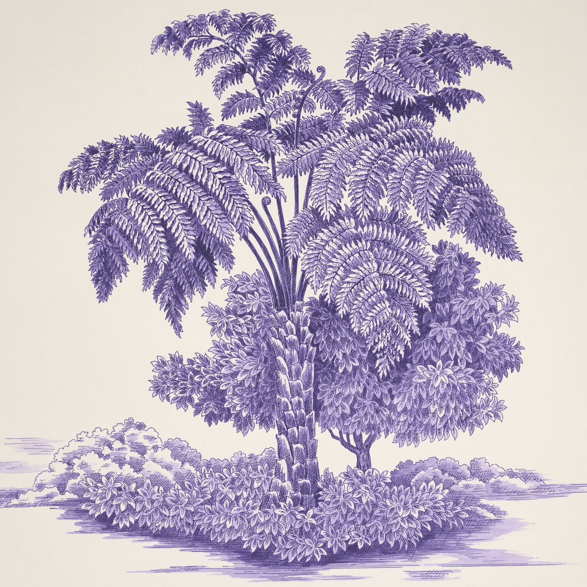 Toussaint Toile Purple on Cream by Victor Glemaud Scenic Caribbean Wallpaper – Schumacher 5013772