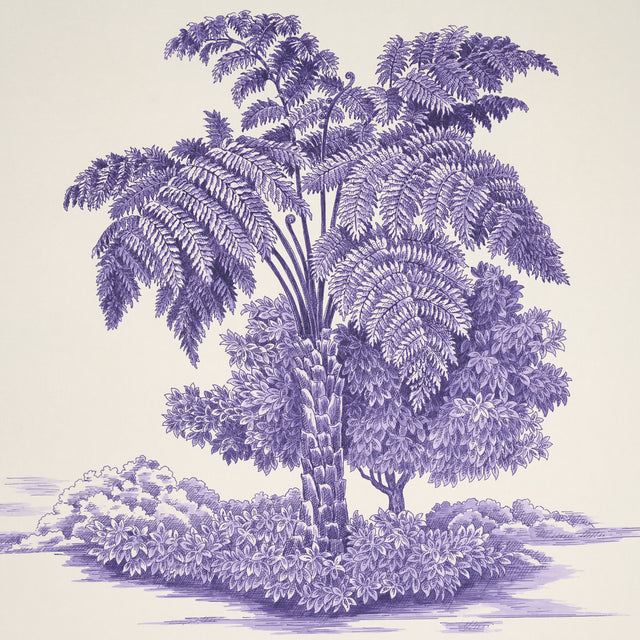 Toussaint Toile Purple on Cream by Victor Glemaud Scenic Caribbean Wallpaper – Schumacher 5013772