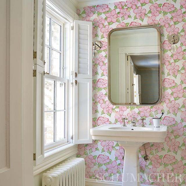 Fabienne Pink Floral Wallpaper by Victor Glemaud – Schumacher 5013811