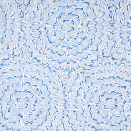 Feather Bloom blue wallpaper by Celerie Kemble for Schumacher, featuring radiating overscale floral patterns.