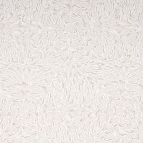 Feather Bloom wallpaper in soft neutral by Celerie Kemble for Schumacher, featuring a radiating overscale blossom pattern.