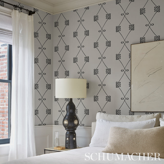 Nicolette Black on Cream Trellis Wallpaper – Schumacher 5013830